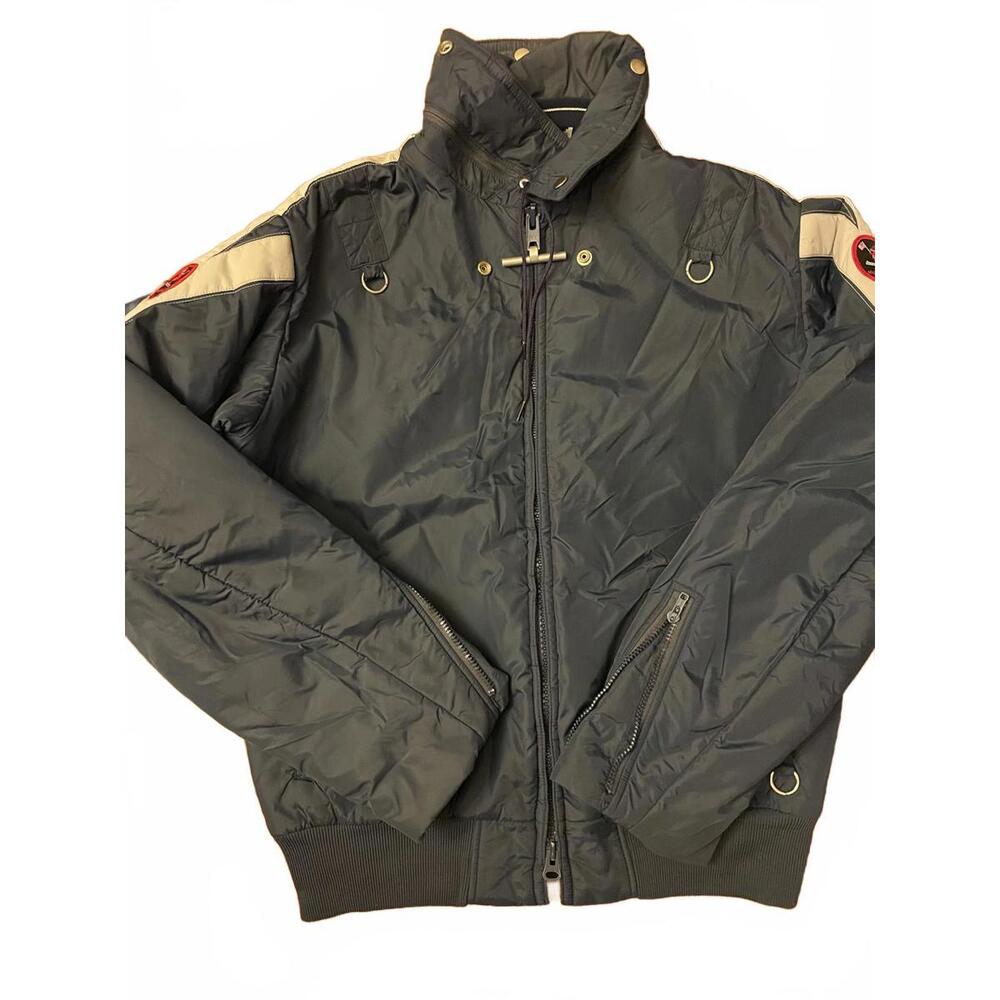 VTG Mighty Mac Men's Navy Blue Puffer Jacket with Zipper and Snap Button Closure